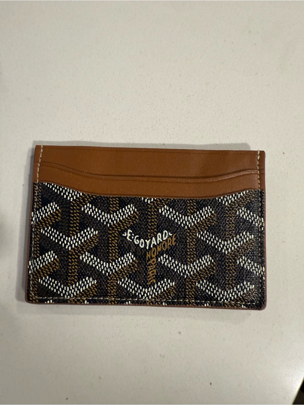 Goyard Brown and Black Chevron Card Holder with Tan Trim - Picture 2 of 6